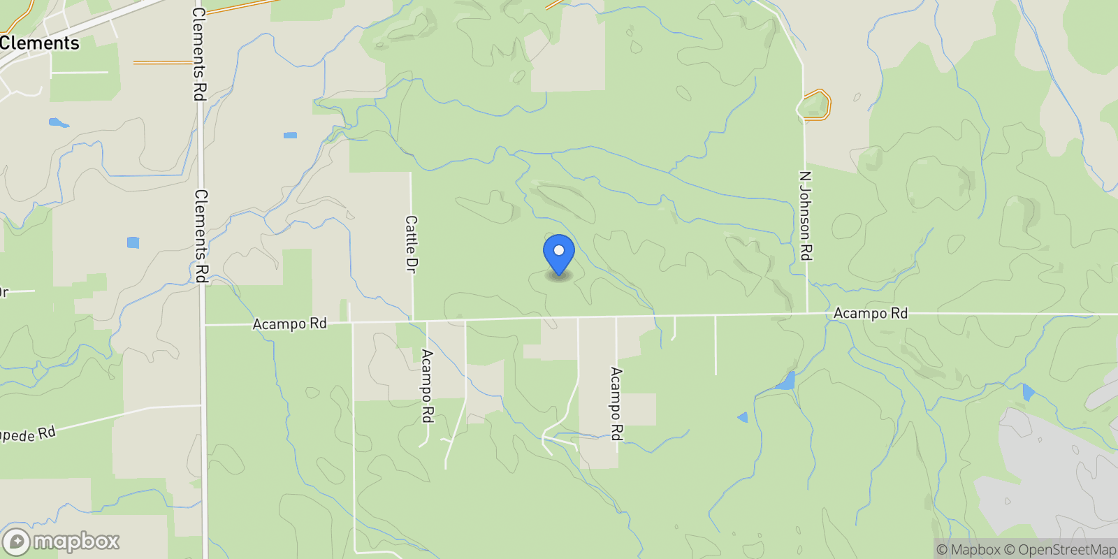 Map showing 21285 E Acampo Road, Clements, CA 95227, Lodi, California, United States.