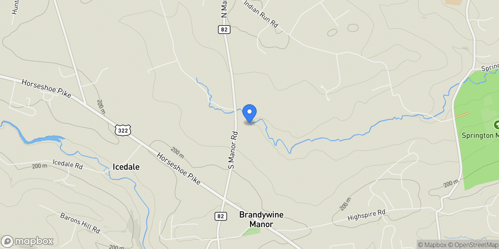 Map showing 1360 N MANOR RD ROAD, HONEY BROOK, PA 19344, Honey Brook, Pennsylvania, United States.