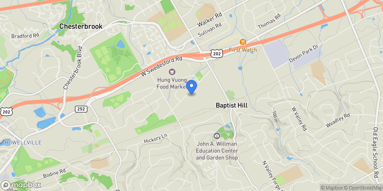 Map showing 170, 200, 220 OLD STATE RD ROAD, BERWYN, PA 19312, Berwyn, Pennsylvania, United States.