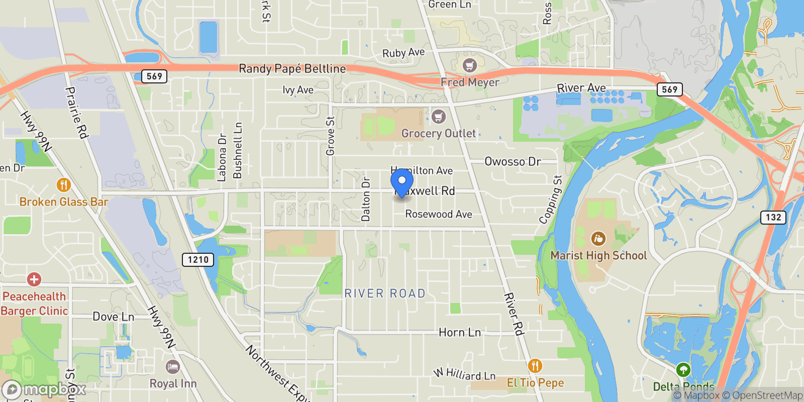 Map showing 172 Oakleigh Ln #513, Eugene, OR 97404, Eugene, Oregon, United States.
