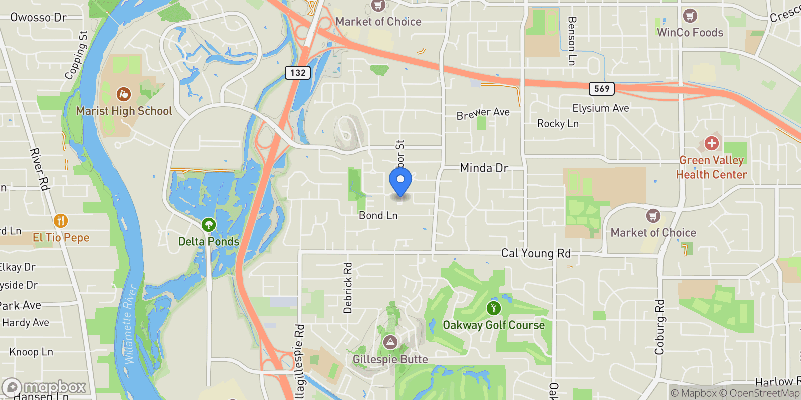 Map showing 1750 Tabor St, Eugene, OR 97401, Eugene, Oregon, United States.