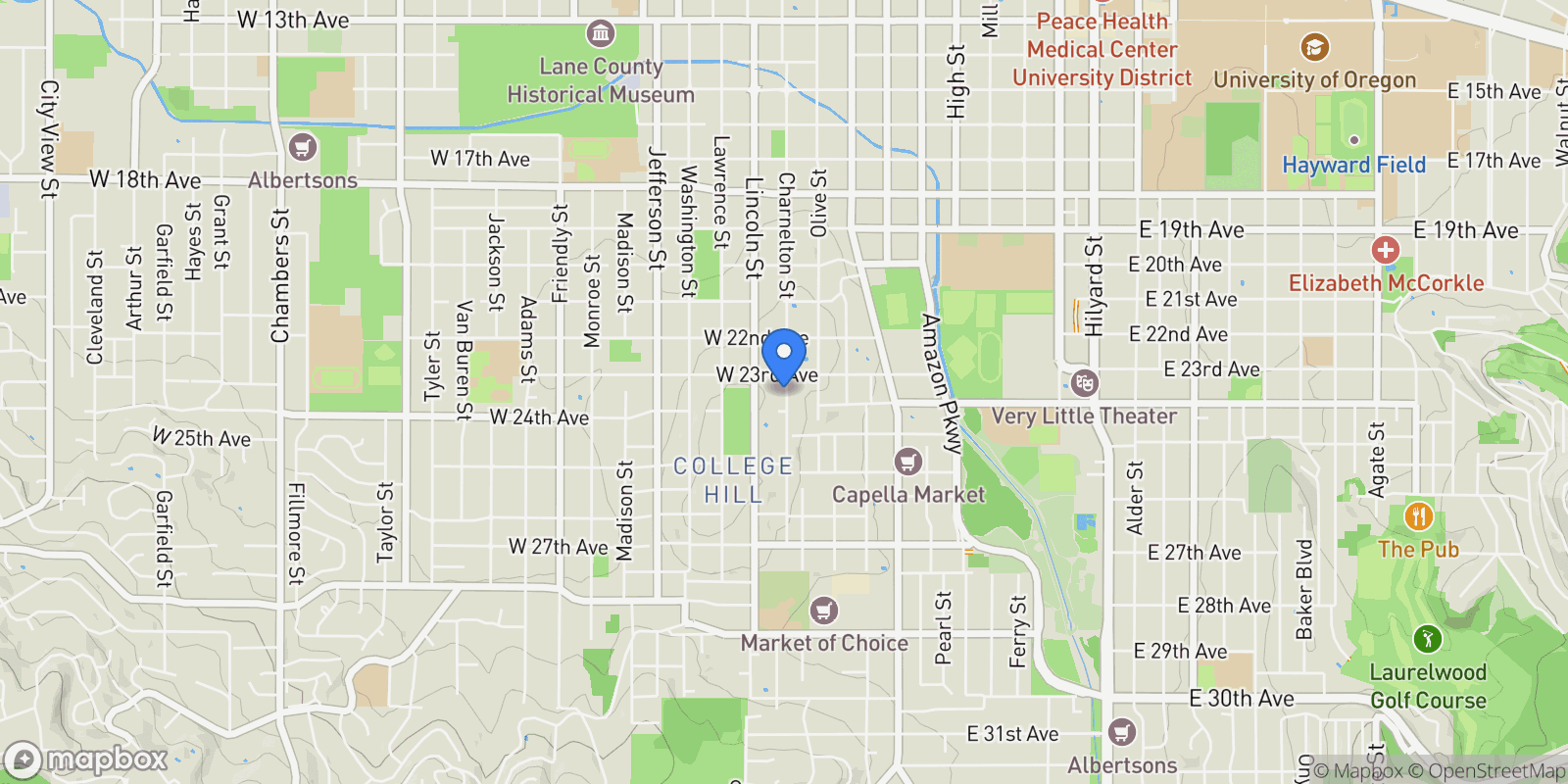 Map showing 2362 Charnelton St, Eugene, OR 97405, Eugene, Oregon, United States.