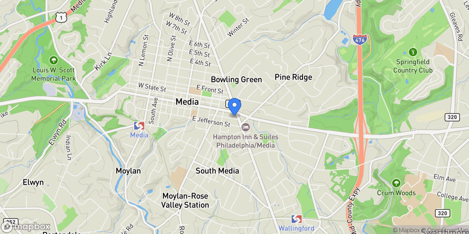 Map showing 453 E FRANKLIN ST STREET #SINGLE, MEDIA, PA 19063, Nether Providence Township, Pennsylvania, United States.