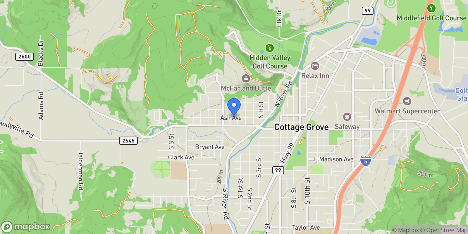 Map showing 1132 Ash Ave, CottageGrove, OR 97424, Cottage Grove, Oregon, United States.