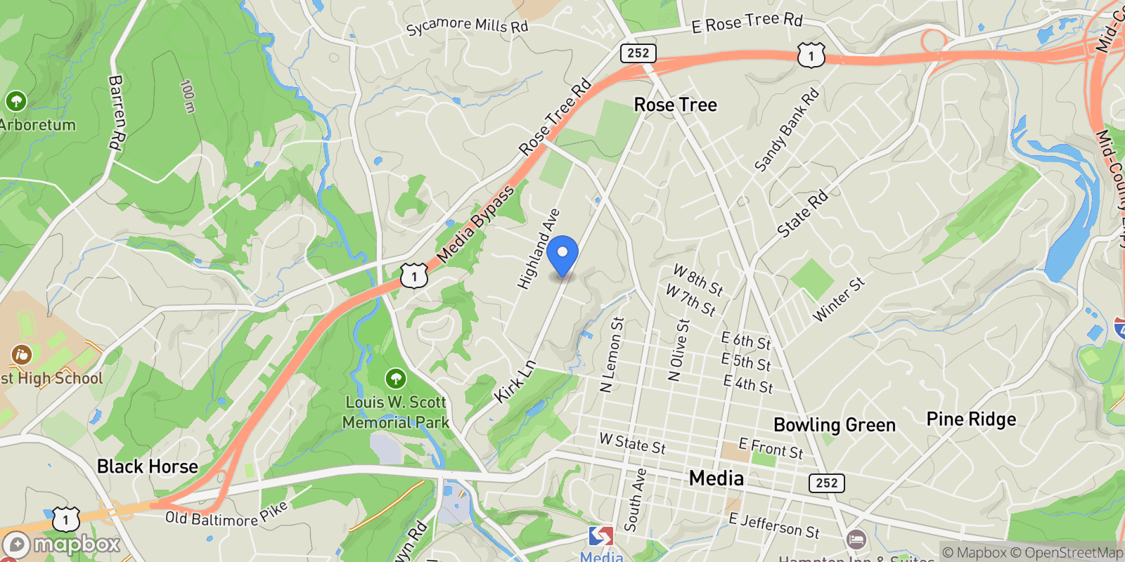 Map showing 361 KIRK LANE #C7, MEDIA, PA 19063, Nether Providence Township, Pennsylvania, United States.
