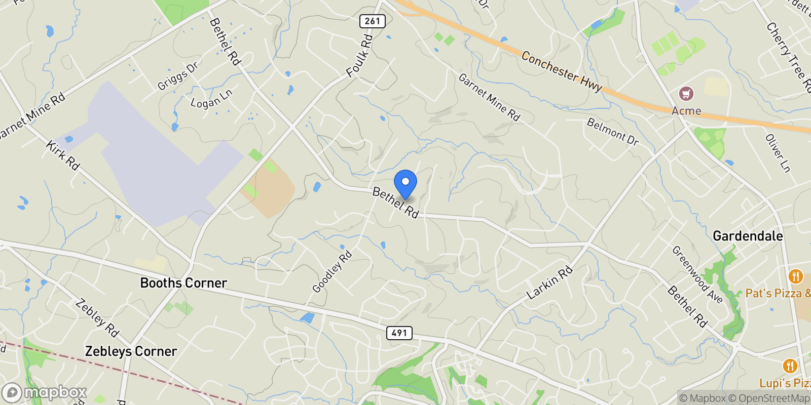 Map showing 3190 RIDGEVIEW CT #16RD, GARNET VALLEY, PA 19060, Garnet Valley, Pennsylvania, United States.