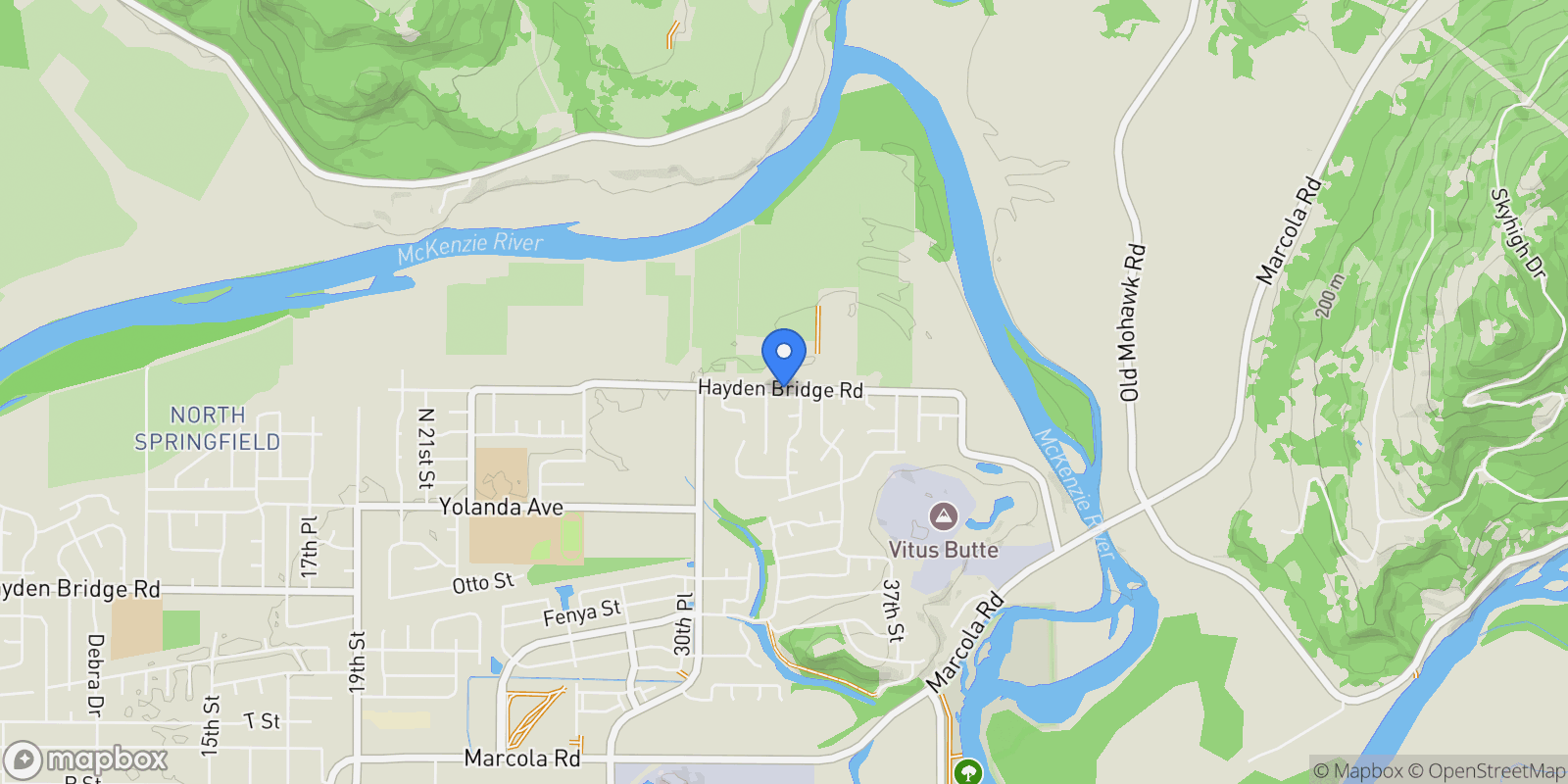 Map showing 3333 Hayden Bridge Rd, Springfield, OR 97477, Springfield, Oregon, United States.