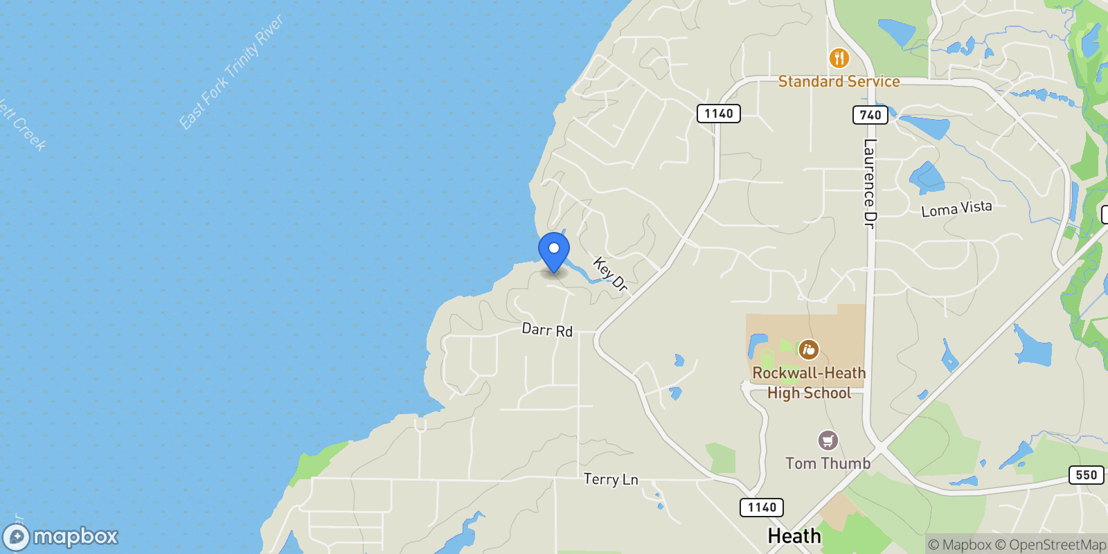 Map showing 9 Meadowlake Drive, Heath, TX 75032, Heath, Texas, United States.