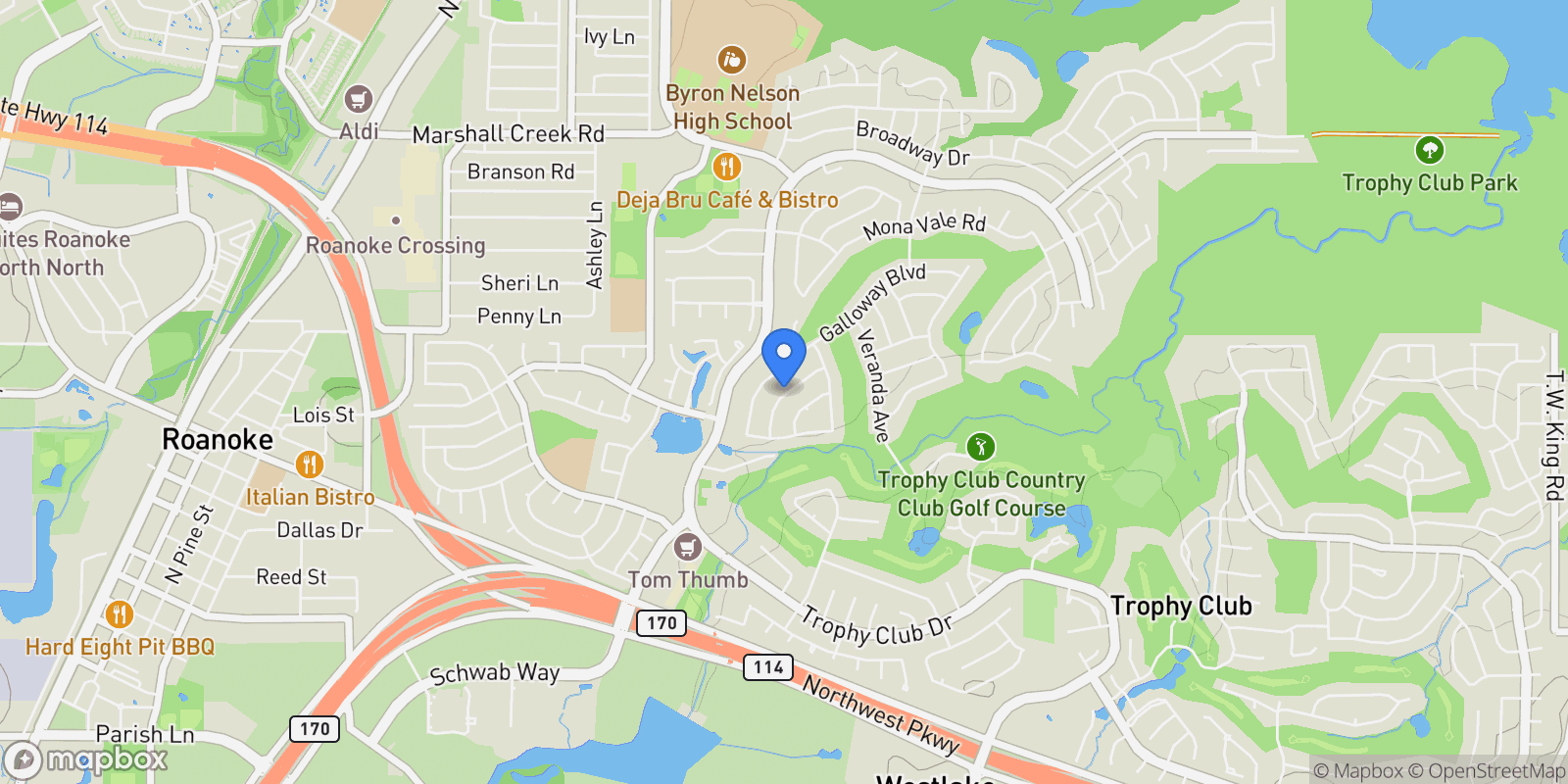 Map showing 2229 Alisa Lane, Trophy Club, TX 76262, Keller, Texas, United States.