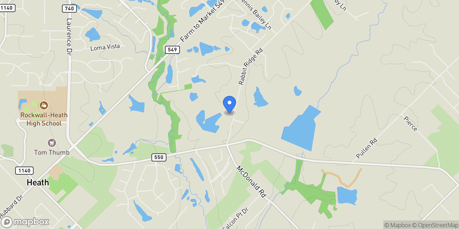 Map showing 1572 Rabbit Ridge Road, Heath, TX 75032, Heath, Texas, United States.