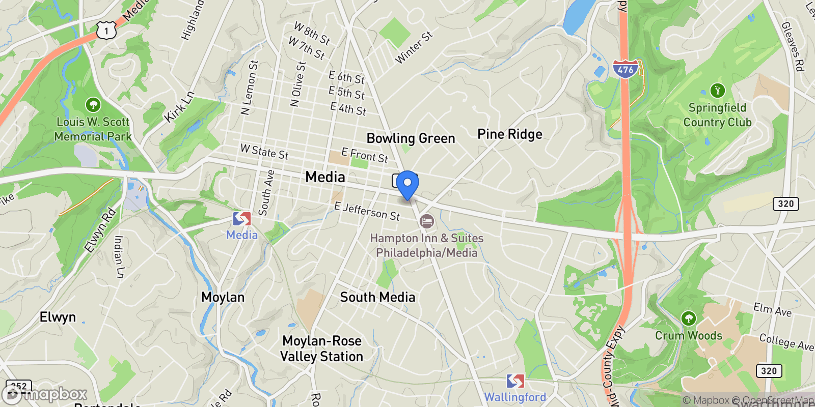 Map showing 453 E FRANKLIN ST STREET #TWIN, MEDIA, PA 19063, Nether Providence Township, Pennsylvania, United States.