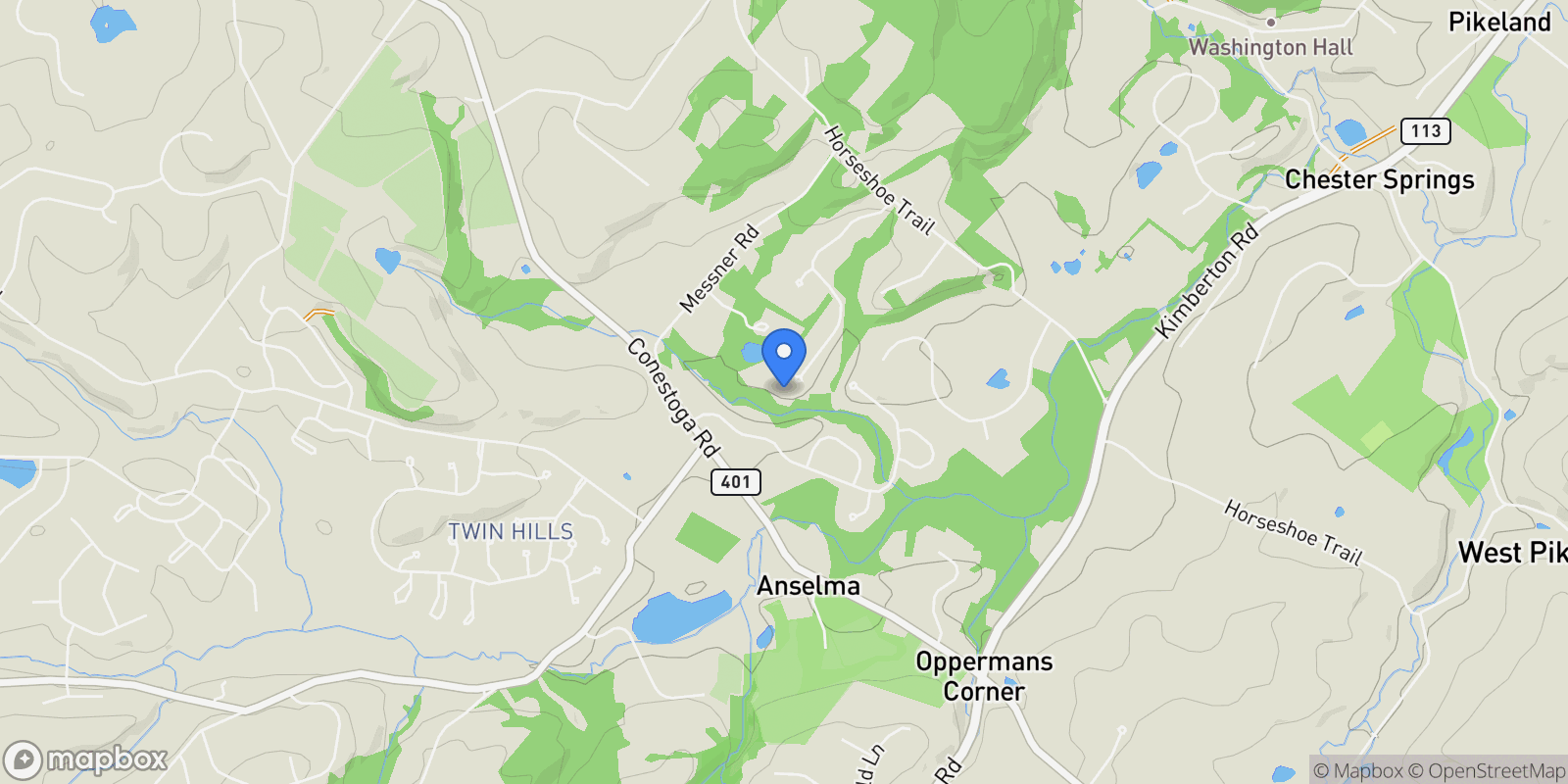 Map showing 1021 MULBERRY ST STREET, CHESTER SPRINGS, PA 19425, Chester Springs, Pennsylvania, United States.