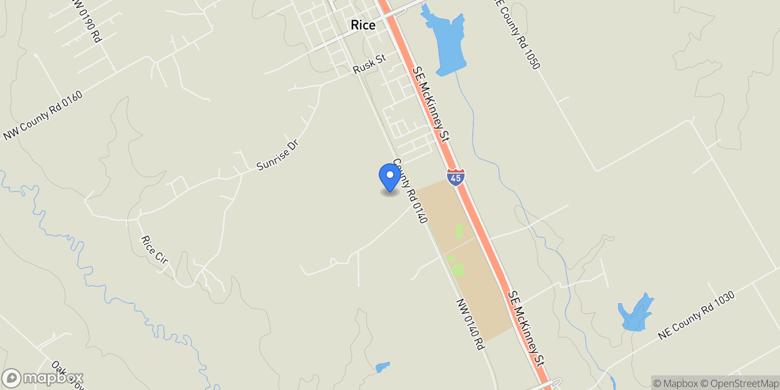 Map showing 1525 NW County Road 145, Rice, TX 75155, Rice, Texas, United States.