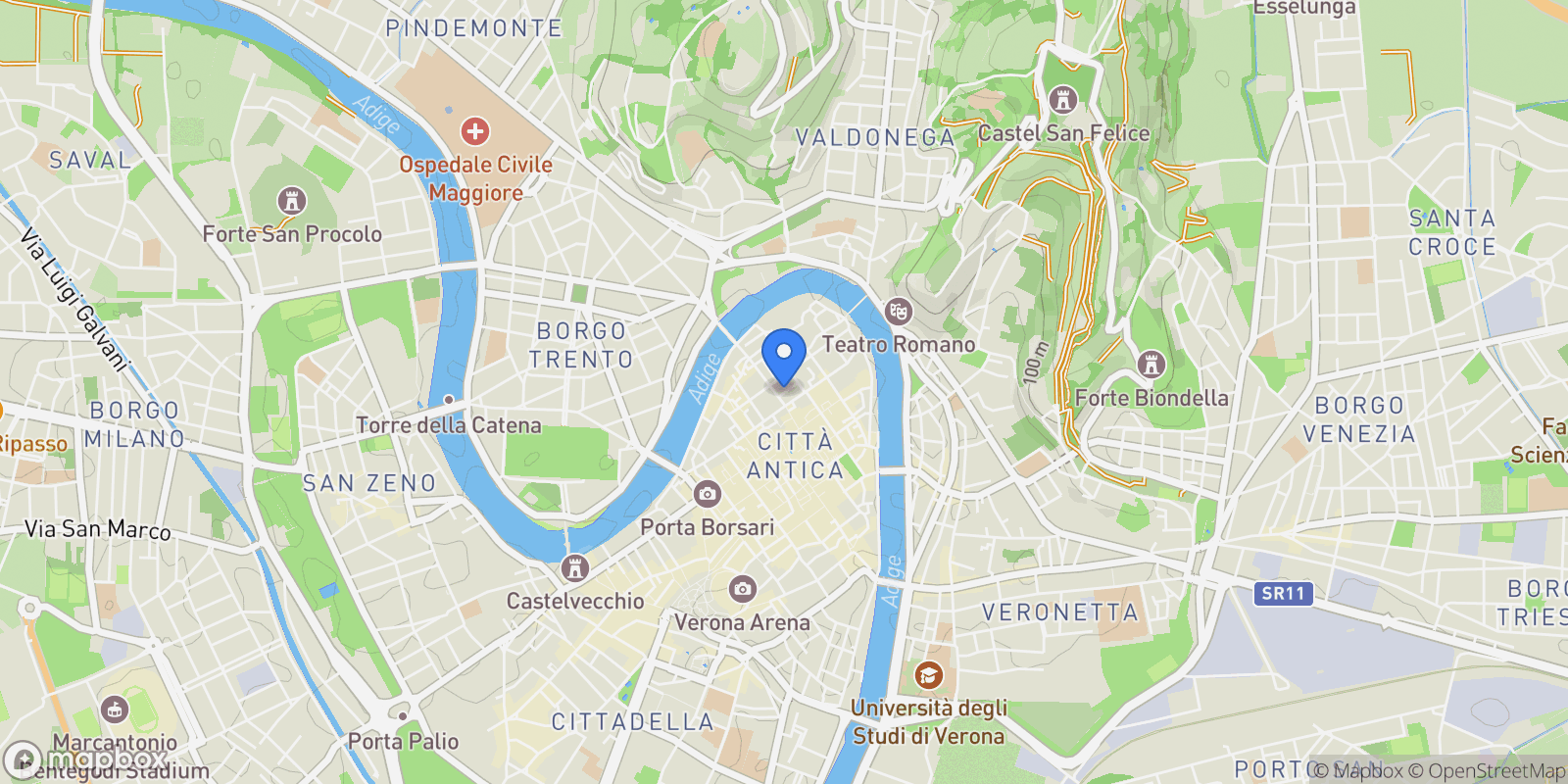 Map showing Via Garibaldi, Verona, Veneto, Italy.