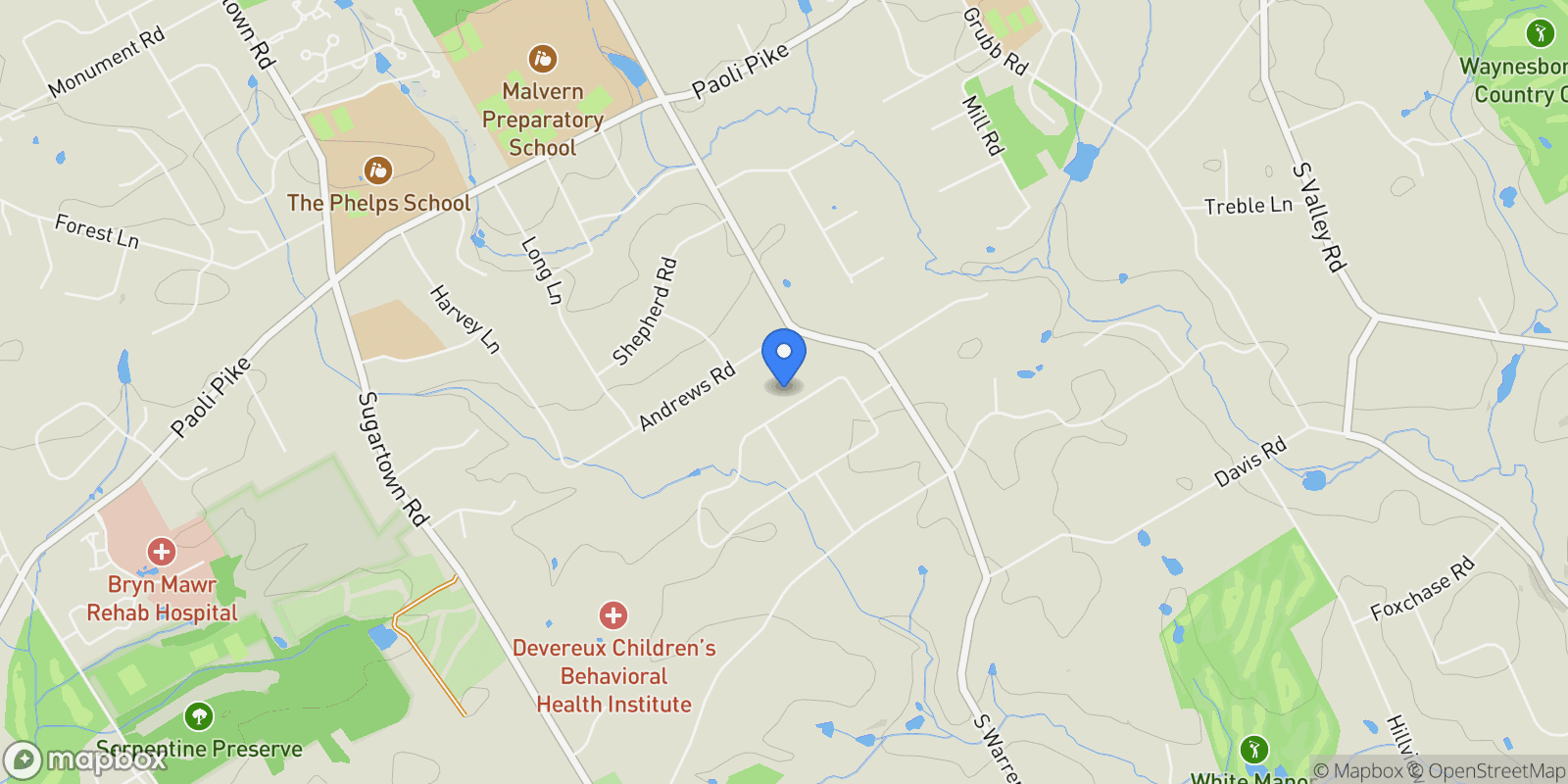 Map showing 10 LAUREL CIR CIRCLE, MALVERN, PA 19355, Malvern, Pennsylvania, United States.