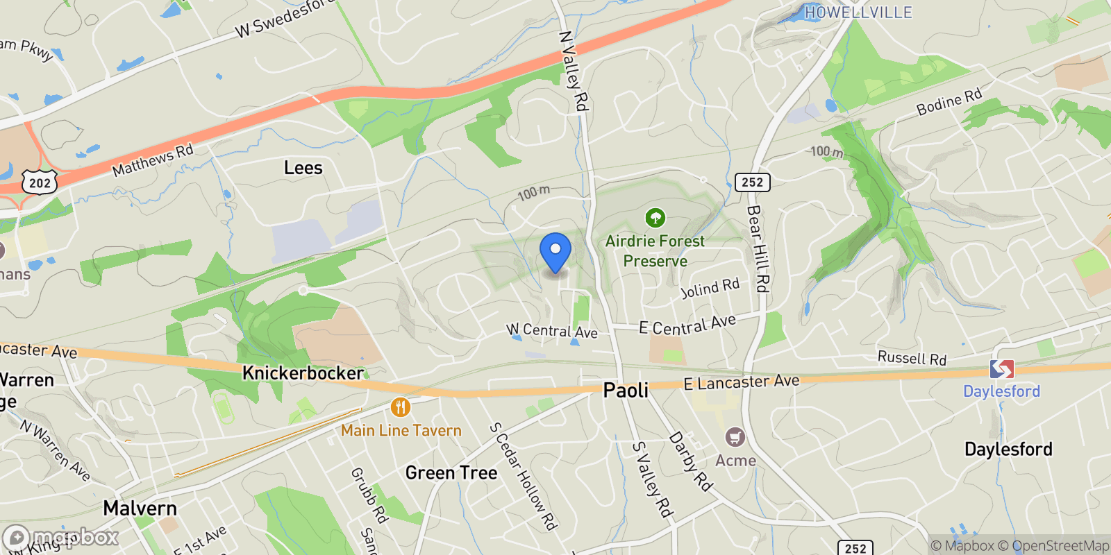 Map showing Lot 1 WHITWORTH AVE, PAOLI, PA 19301, Berwyn, Pennsylvania, United States.
