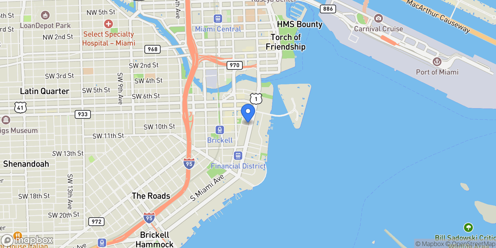 Map showing 888 Brickell Ave Unit# 78A, Miami, FL 33131, Miami, Florida, United States.