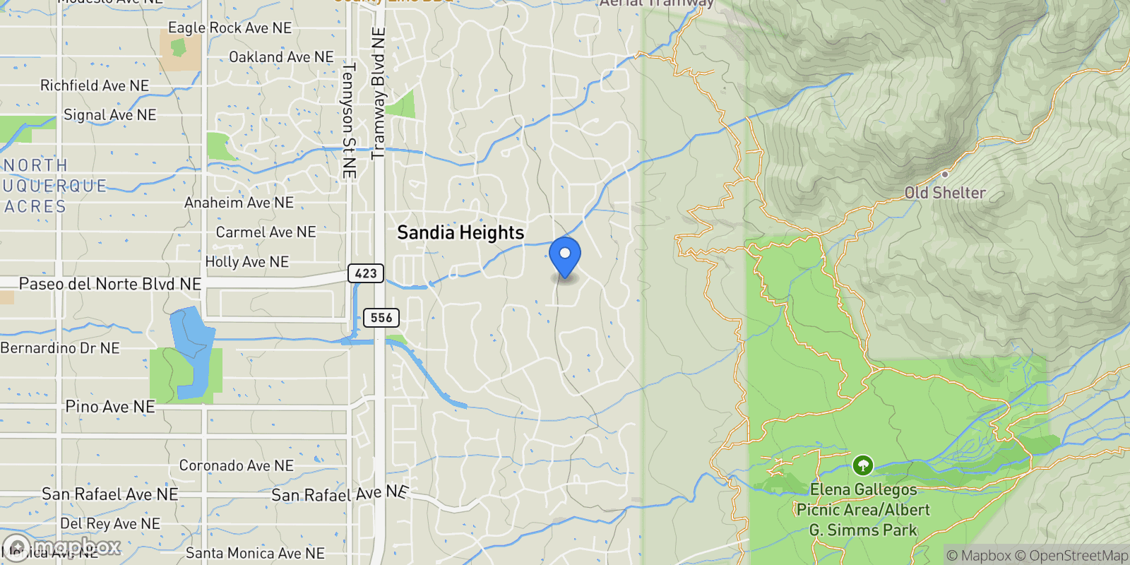 Map showing 348 White Oaks NE, Albuquerque, NM 87122, Albuquerque, New Mexico, United States.