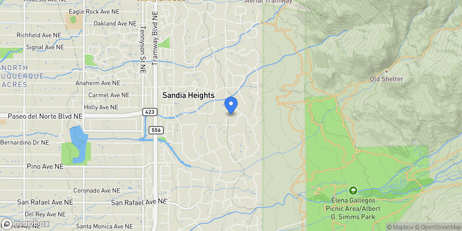 Map showing 348 White Oaks Drive NE, Albuquerque, NM 87122, Albuquerque, New Mexico, United States.