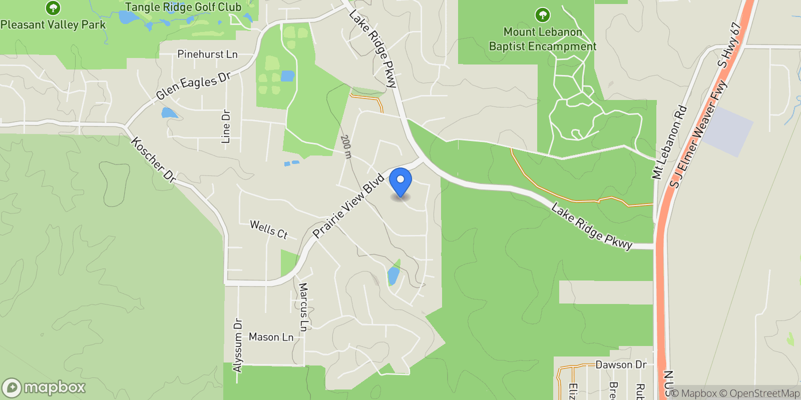 Map showing 2416 Sweeping Meadows Lane, Cedar Hill, TX 75104, Cedar Hill, Texas, United States.