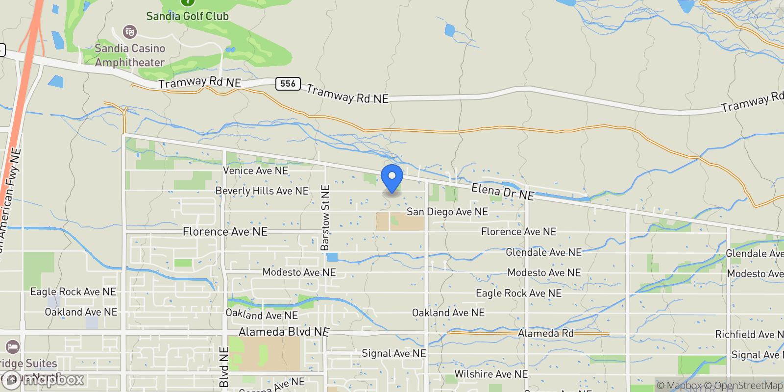 Map showing 8800 Beverly Hills Avenue NE, Albuquerque, NM 87122, Albuquerque, New Mexico, United States.