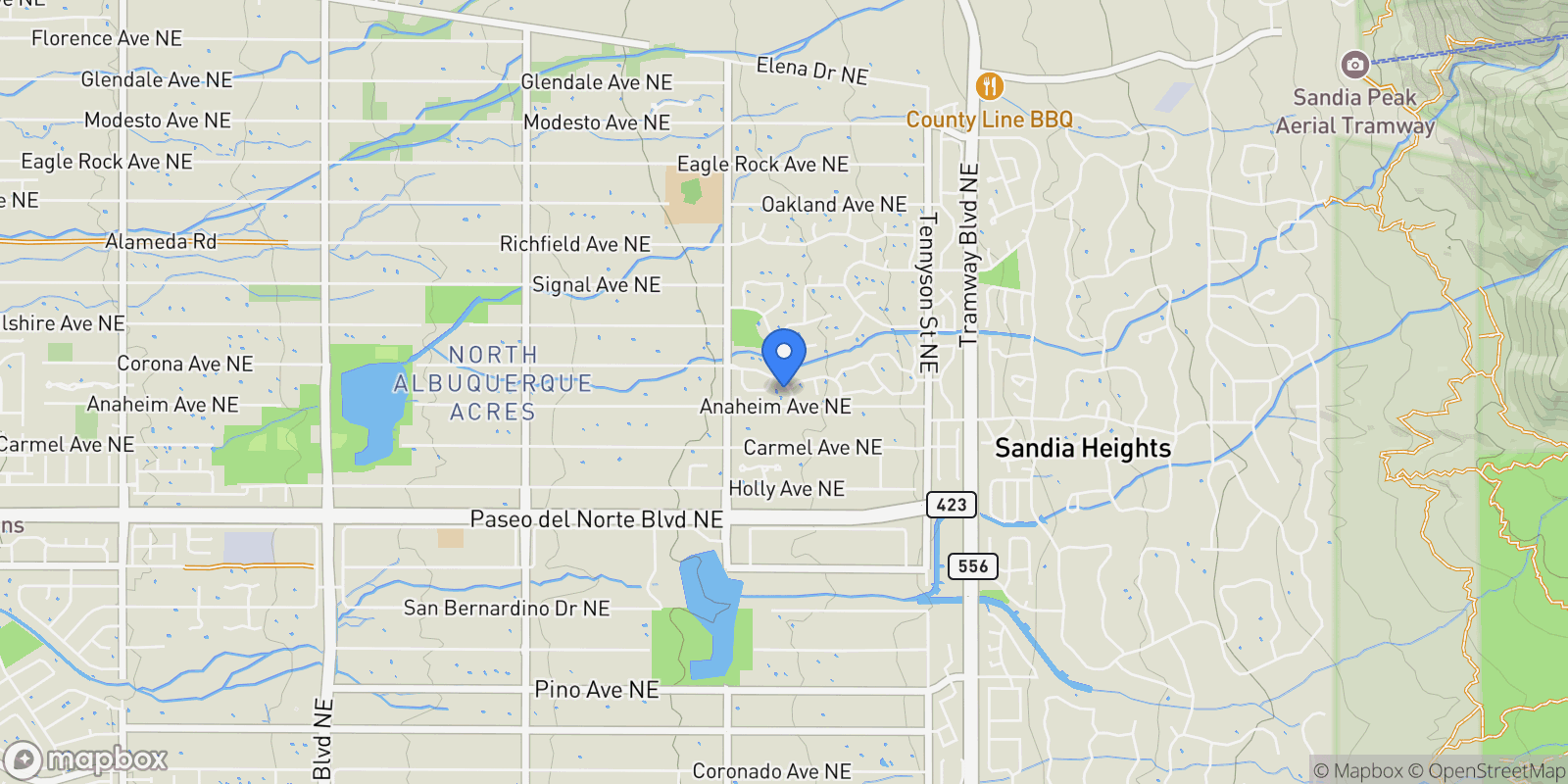Map showing 12116 Coral Dawn Road NE, Albuquerque, NM 87122, Albuquerque, New Mexico, United States.