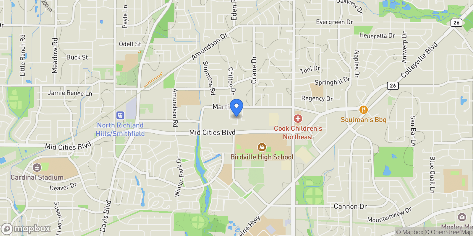 Map showing 6432 Brynwyck Lane, North Richland Hills, TX 76182, North Richland Hills, Texas, United States.