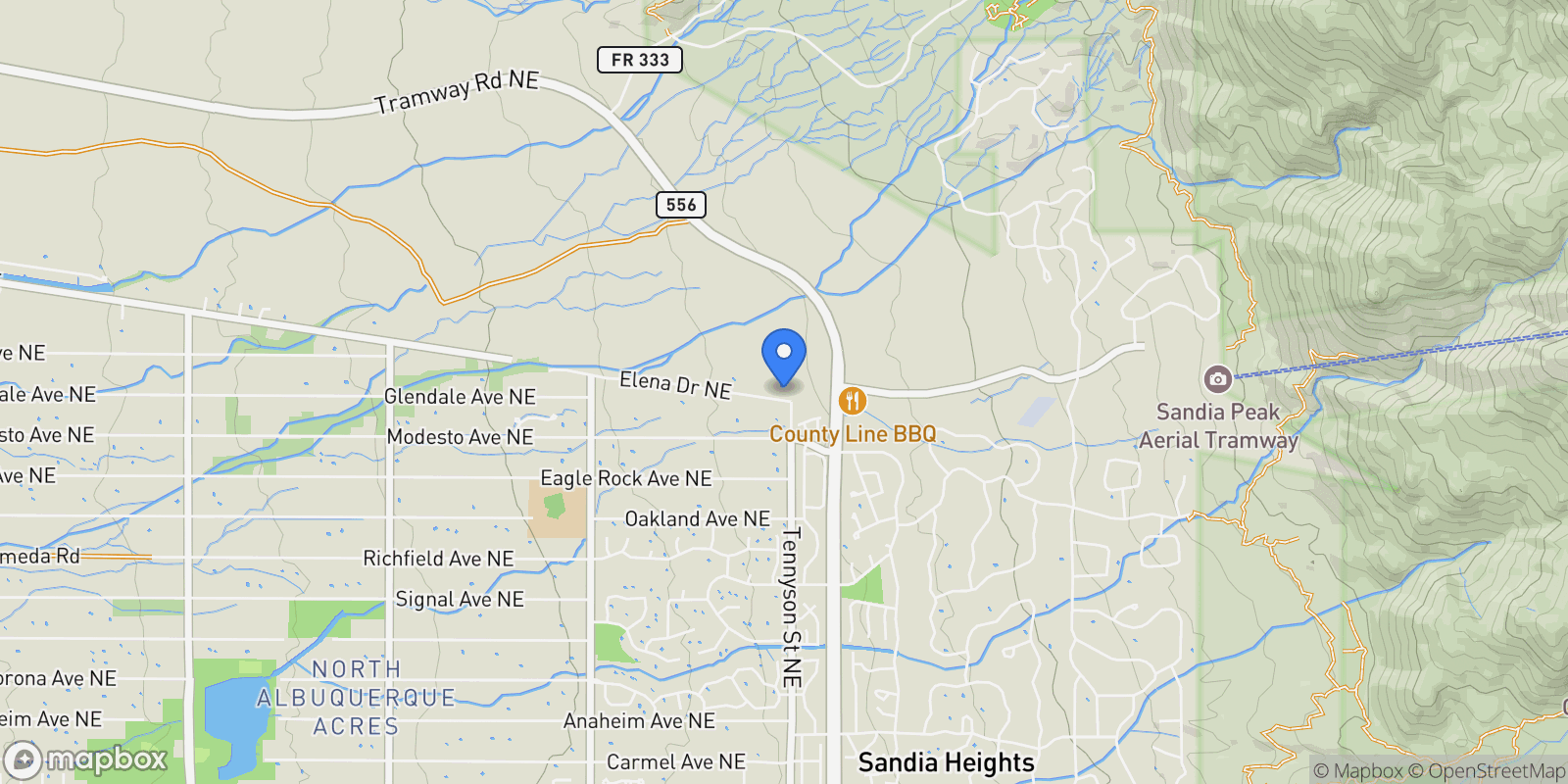 Map showing 12519 ELENA Drive NE, Albuquerque, NM 87122, Albuquerque, New Mexico, United States.