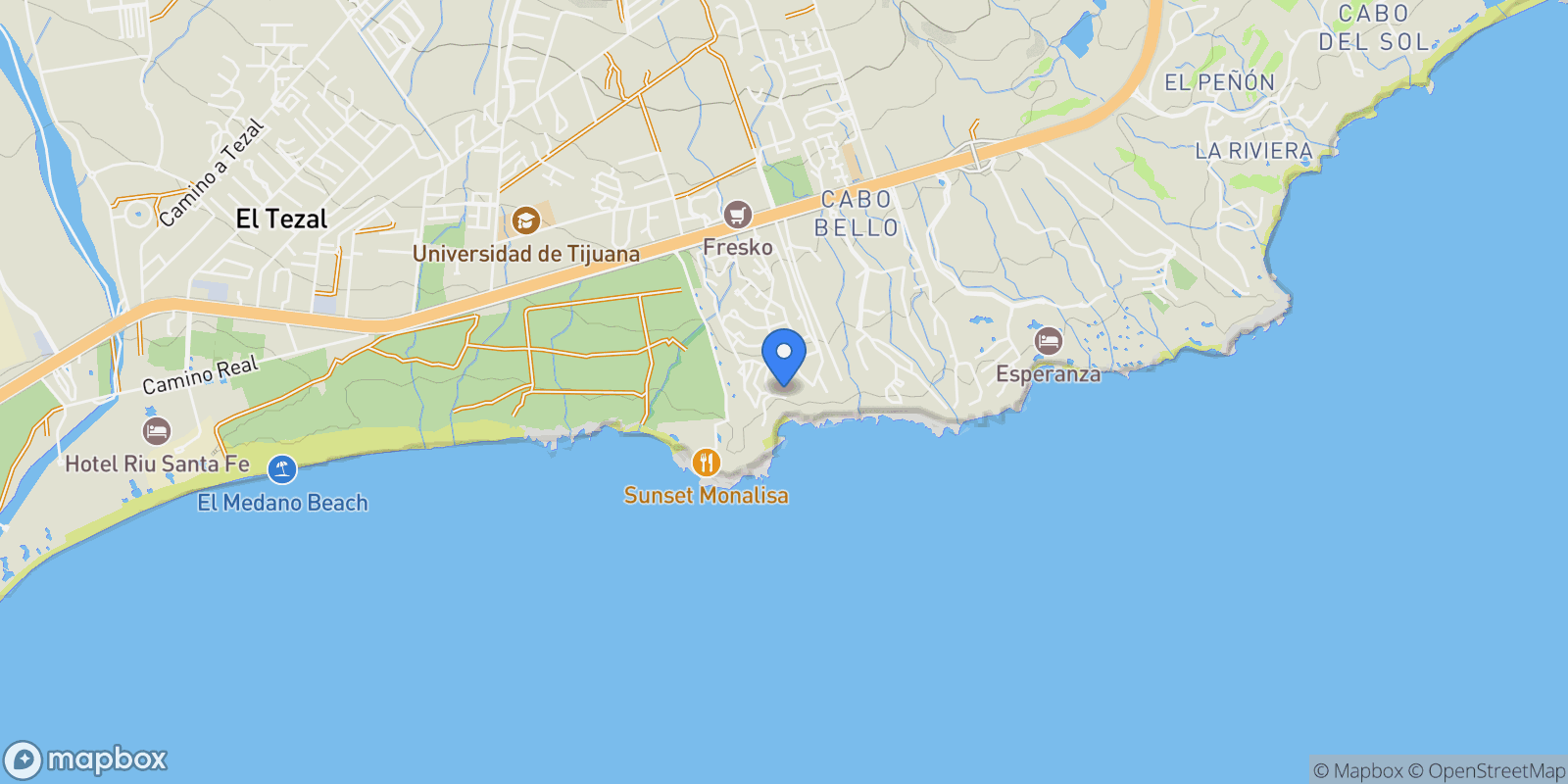 Map showing Lot 21 Playa del Rey Camino a la Playa, Cabo San Lucas, BCS 23455, Cabo Bello, Baja California Sur, Mexico.