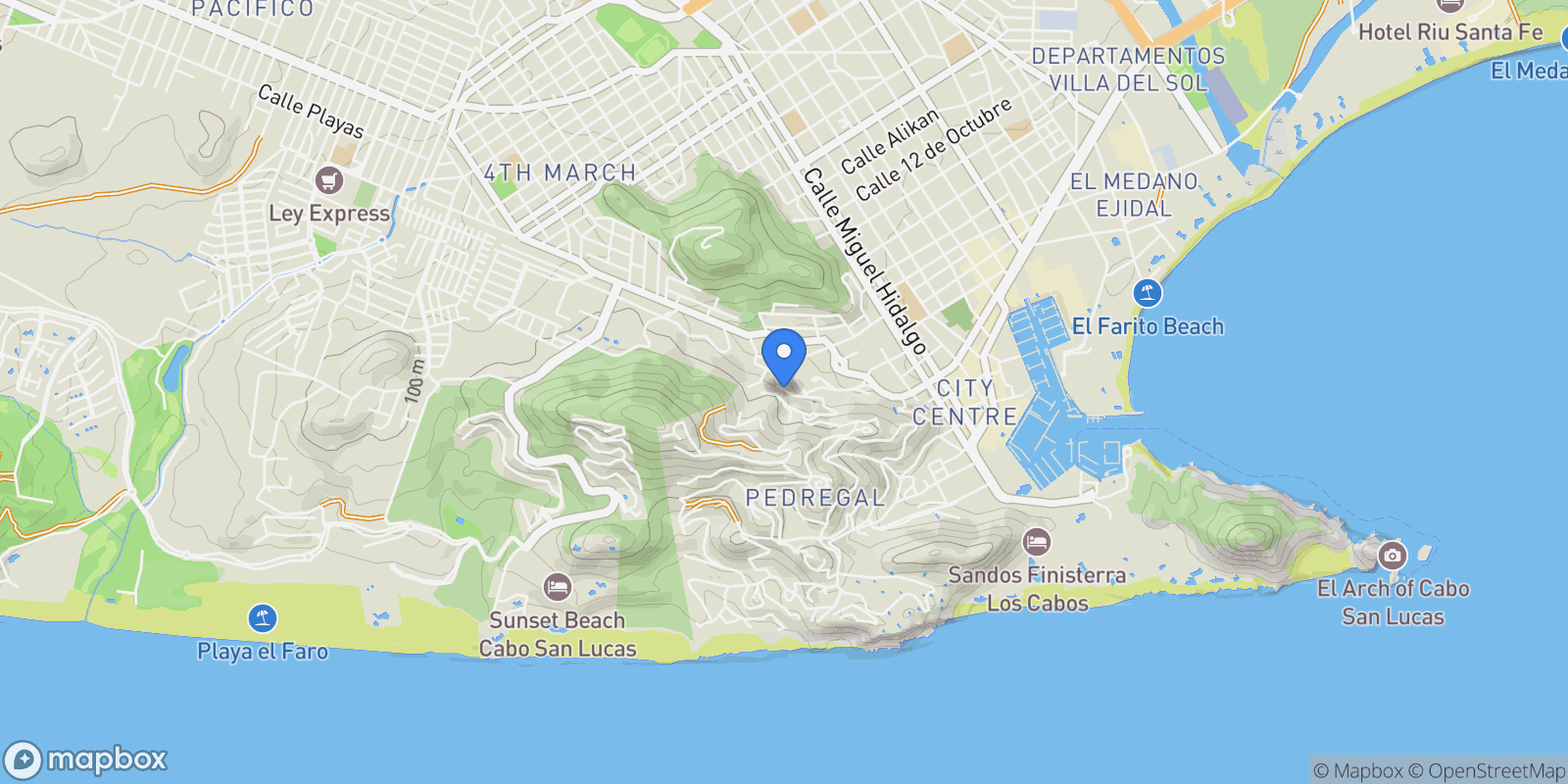 Map showing Condo BlueBay 203A, Pedregal, Cabo San Lucas, BCS 23453, Cabo San Lucas, Baja California Sur, Mexico.