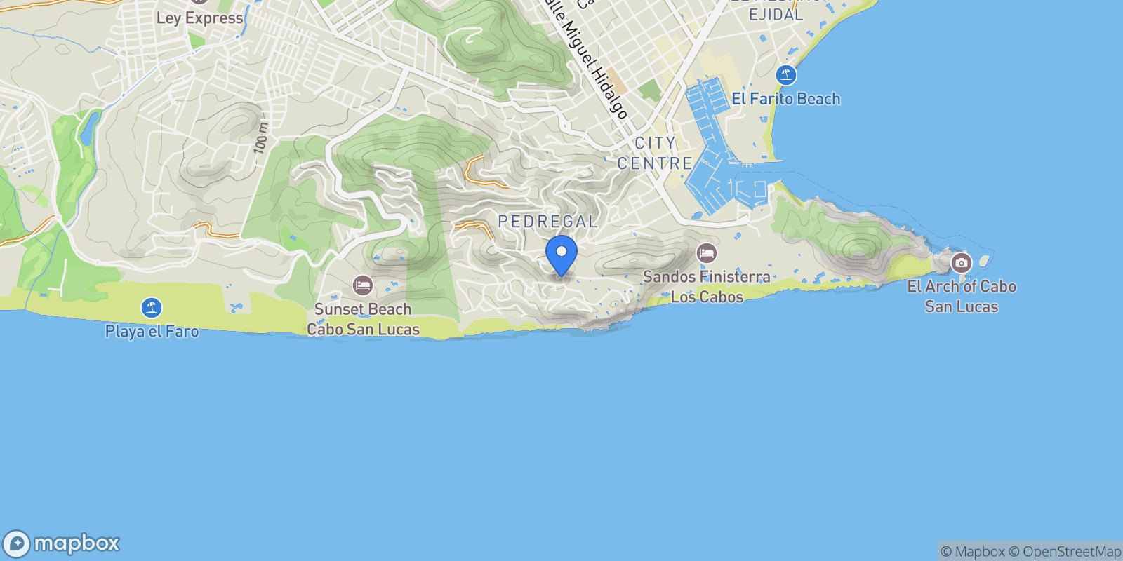 Map showing Casa Malibu, Pedregal, Cabo San Lucas, BCS 23453, Cabo San Lucas, Baja California Sur, Mexico.