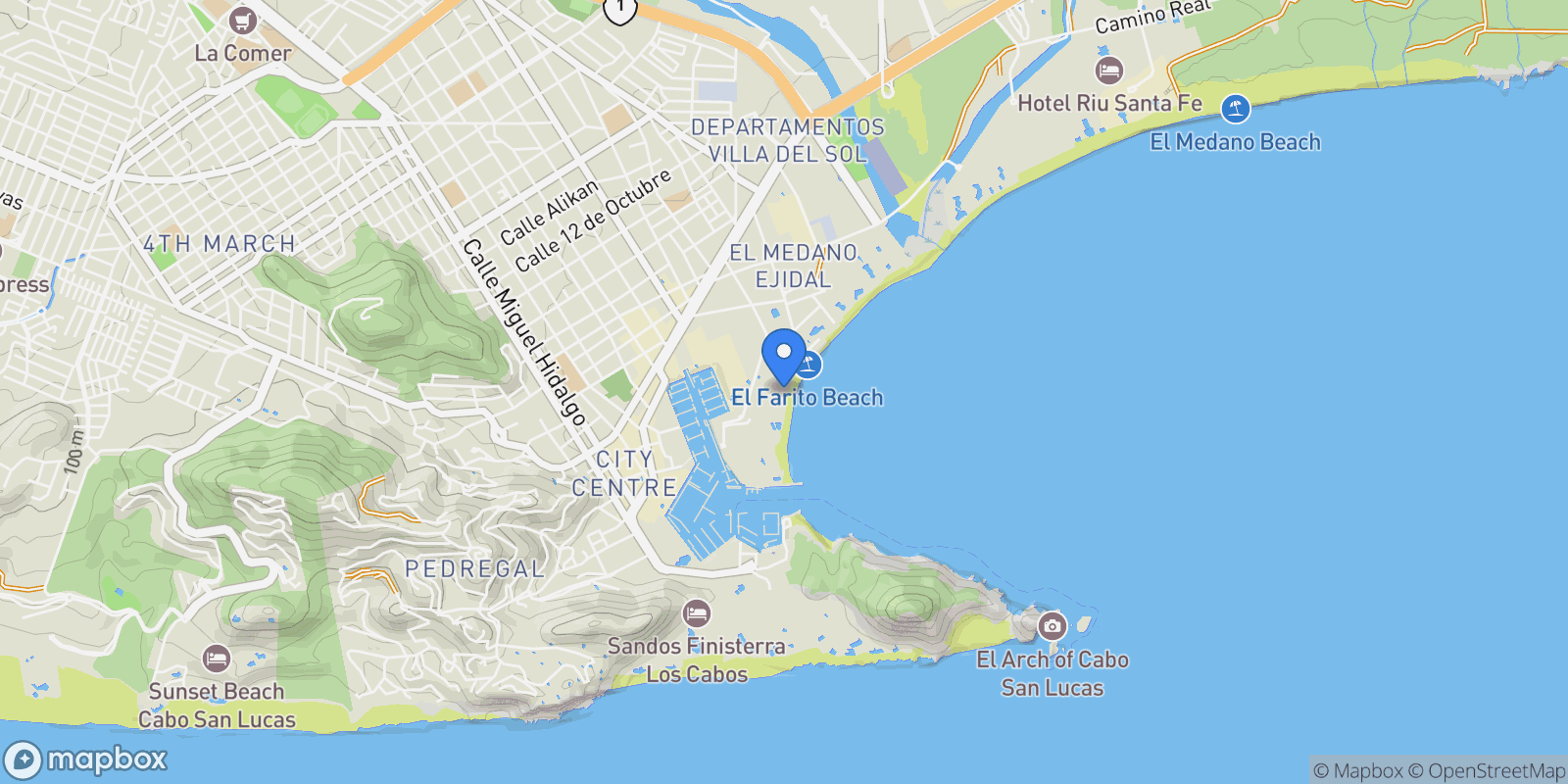 Map showing Beachfront One Homes Paseo de La Marina 4732, Cabo San Lucas, BCS 23453, Colonia del Sol, Baja California Sur, Mexico.