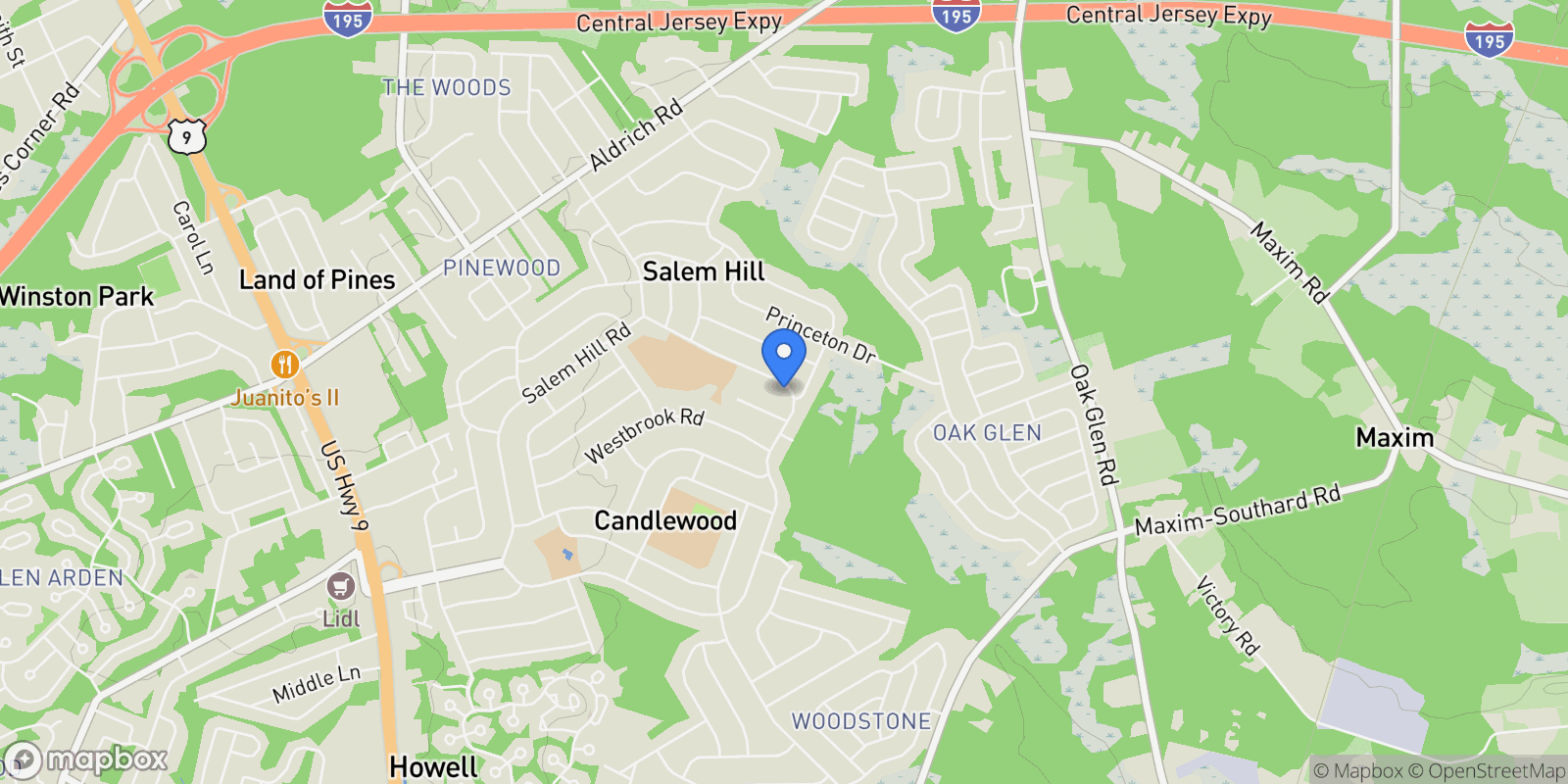 Map showing 147 Newbury Road, Howell, NJ 07731, Howell Township, New Jersey, United States.