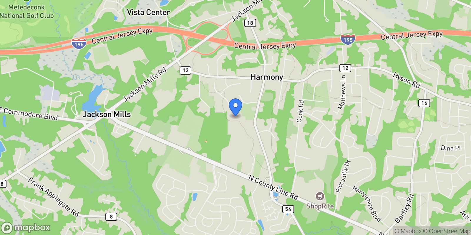 Map showing 4 Rodeo Drive, Jackson, NJ 08527, Jackson Township, New Jersey, United States.