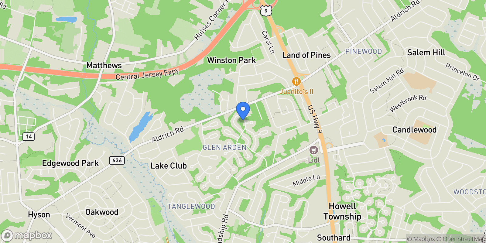 Map showing 12 Glen Arden Drive, Howell, NJ 07731, Howell Township, New Jersey, United States.