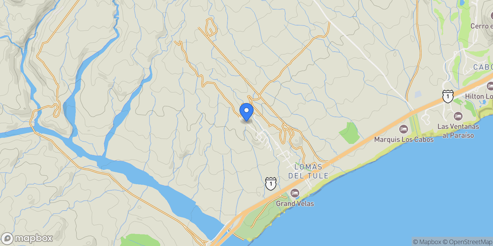 Map showing Condo B-01, SEI Residences, El Tule, San José del Cabo, BCS 23400, Colonia del Sol, Baja California Sur, Mexico.