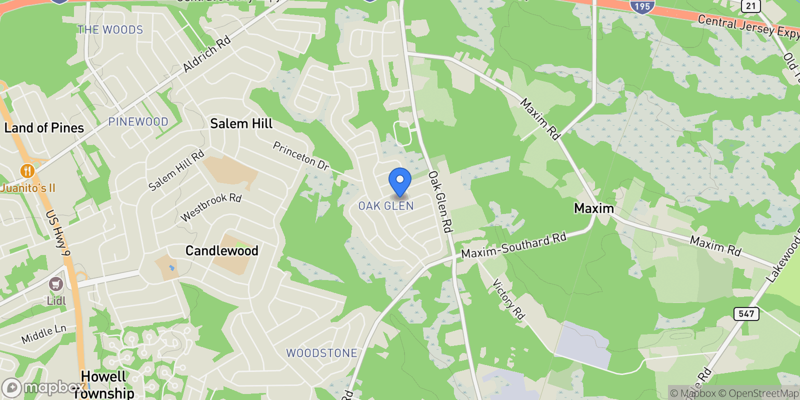 Map showing 72 Appletree Road, Howell, NJ 07731, Howell Township, New Jersey, United States.