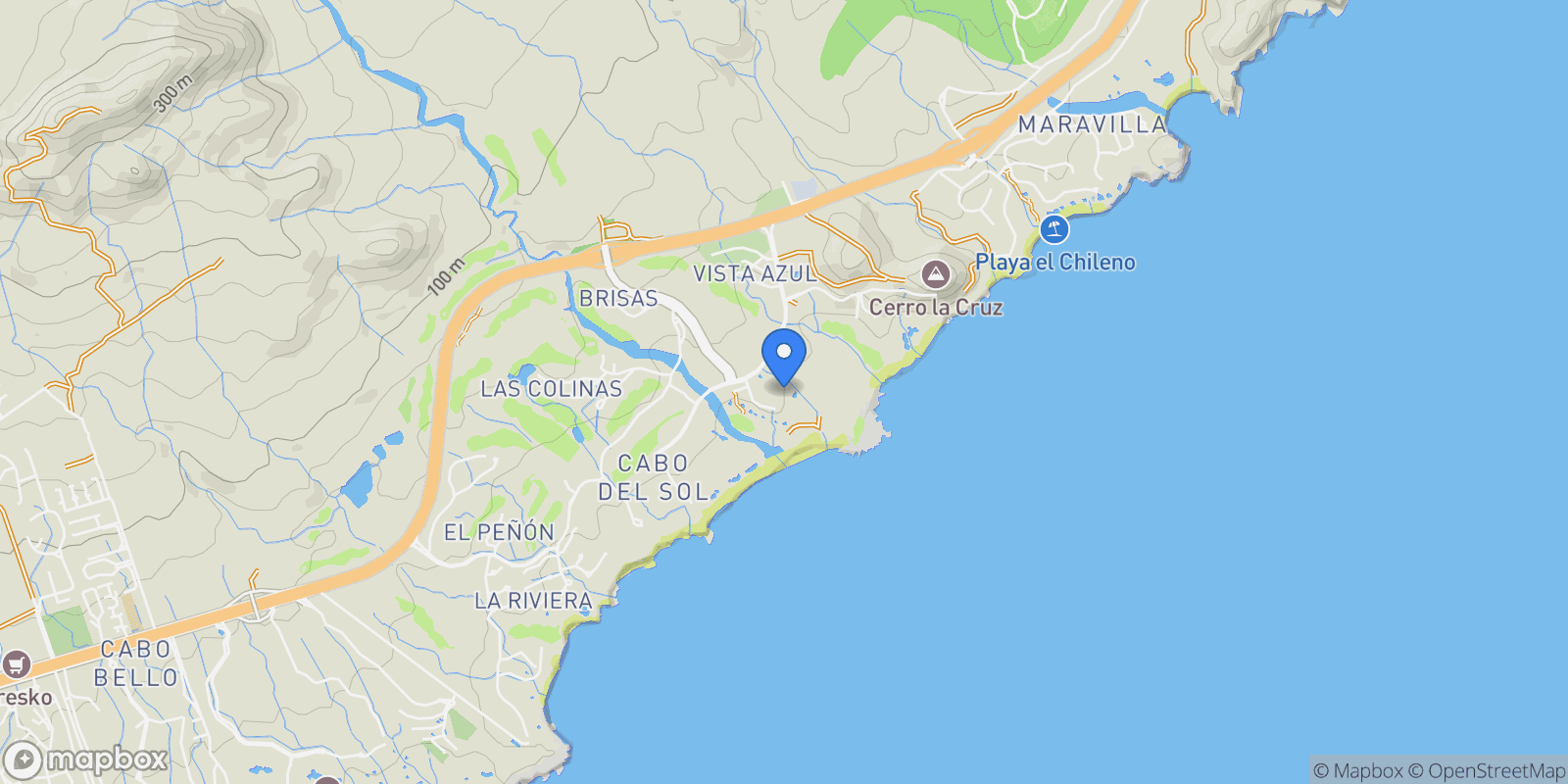 Map showing PH C401, Puerta del Sol, Cabo San Lucas, BCS, Colonia del Sol, Baja California Sur, Mexico.