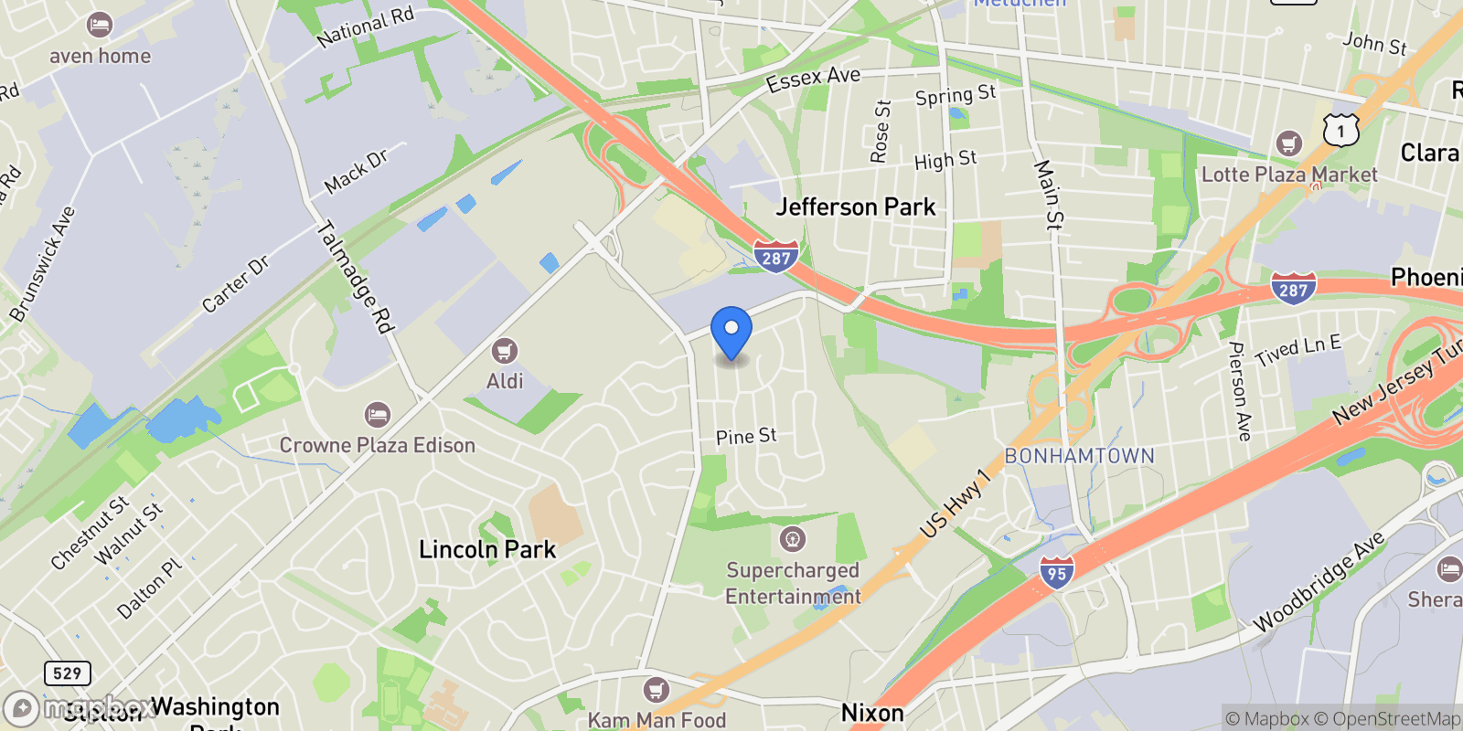Map showing 21 Heathcote Avenue, Edison, NJ 08817, Metuchen, New Jersey, United States.