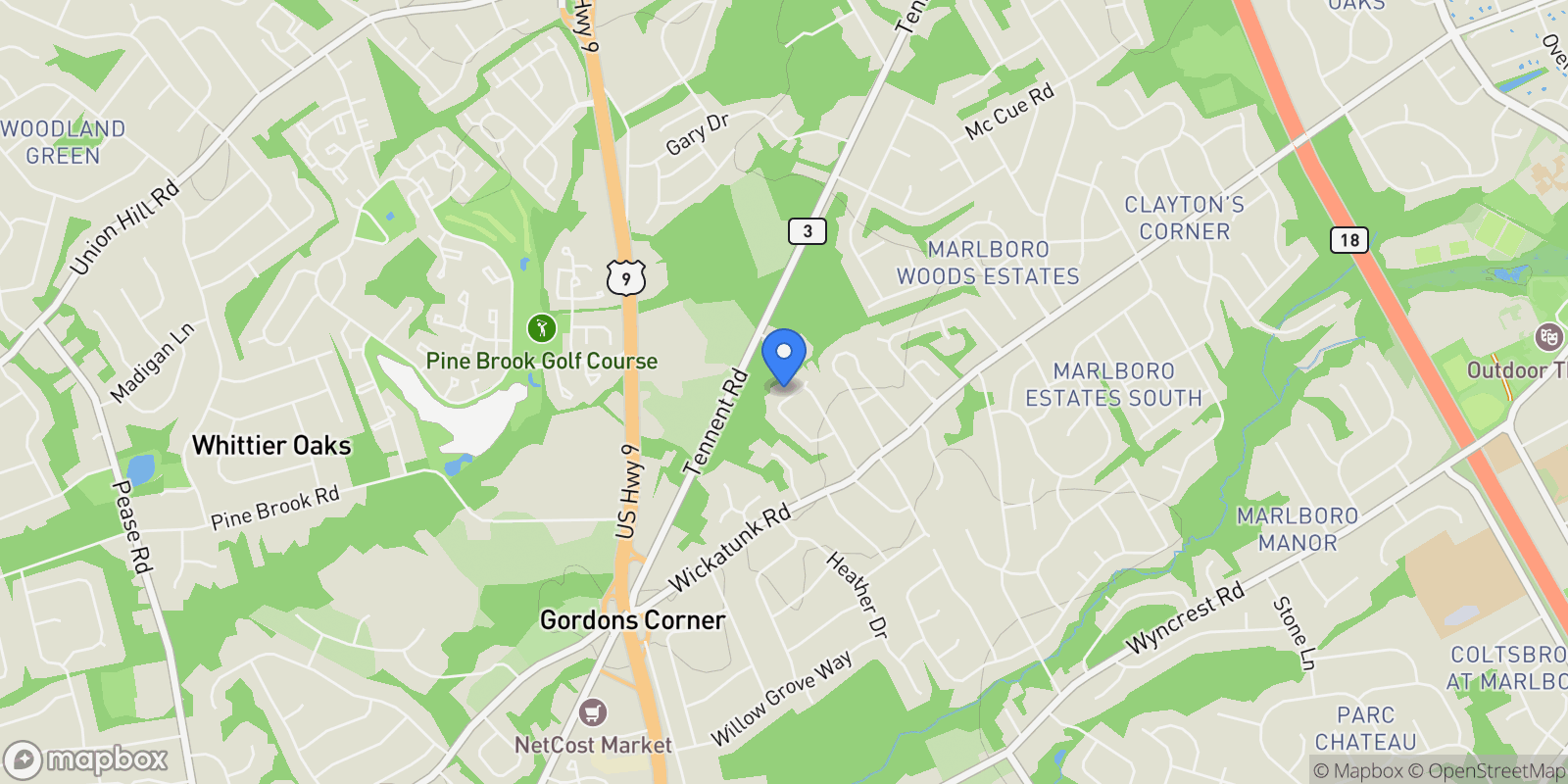 Map showing 23 Eli Circle, Morganville, NJ 07751, Marlboro Township, New Jersey, United States.
