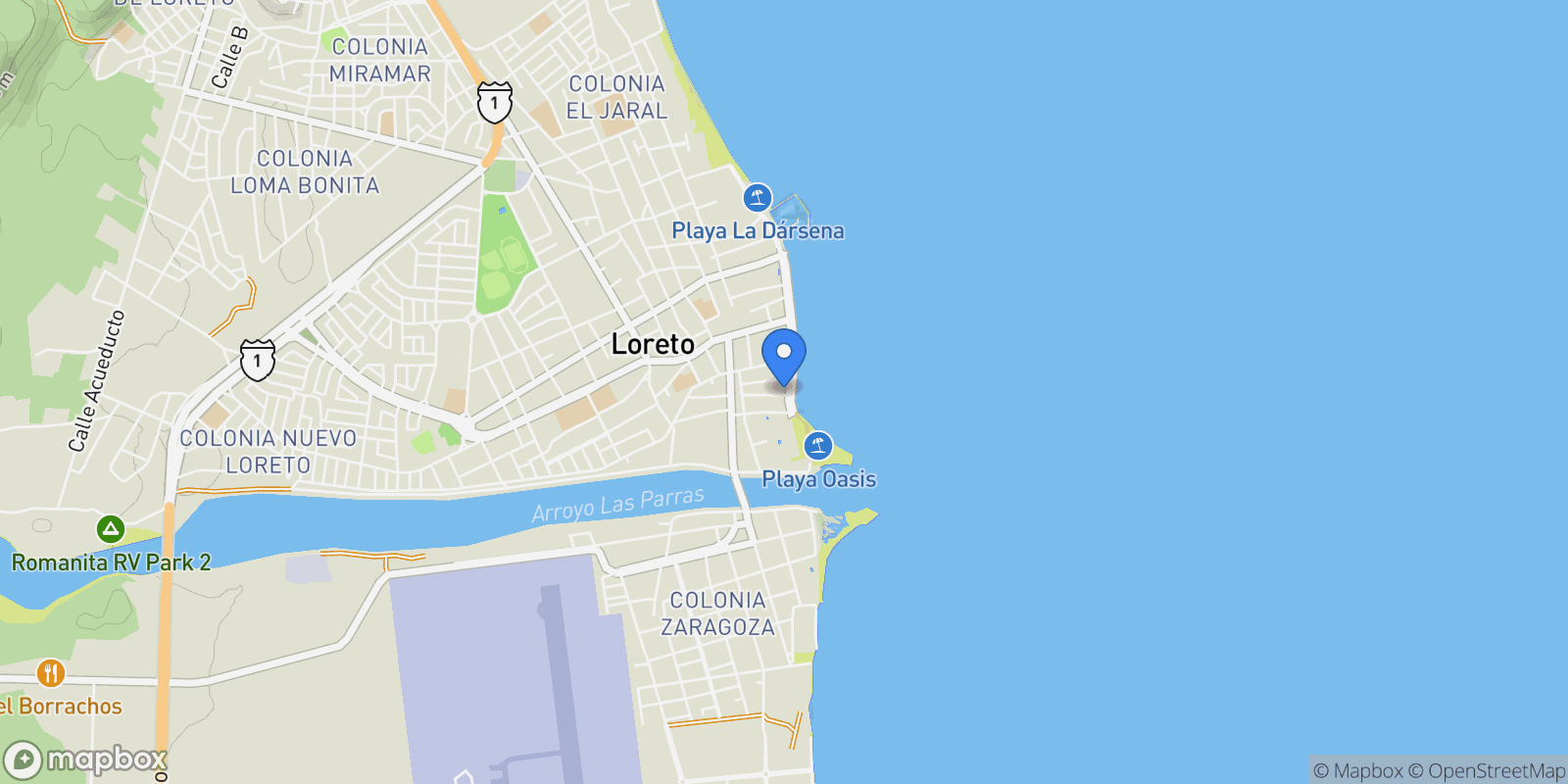 Map showing Lot 28 Palma, Loreto, BCS 23880, Loreto, Baja California Sur, Mexico.