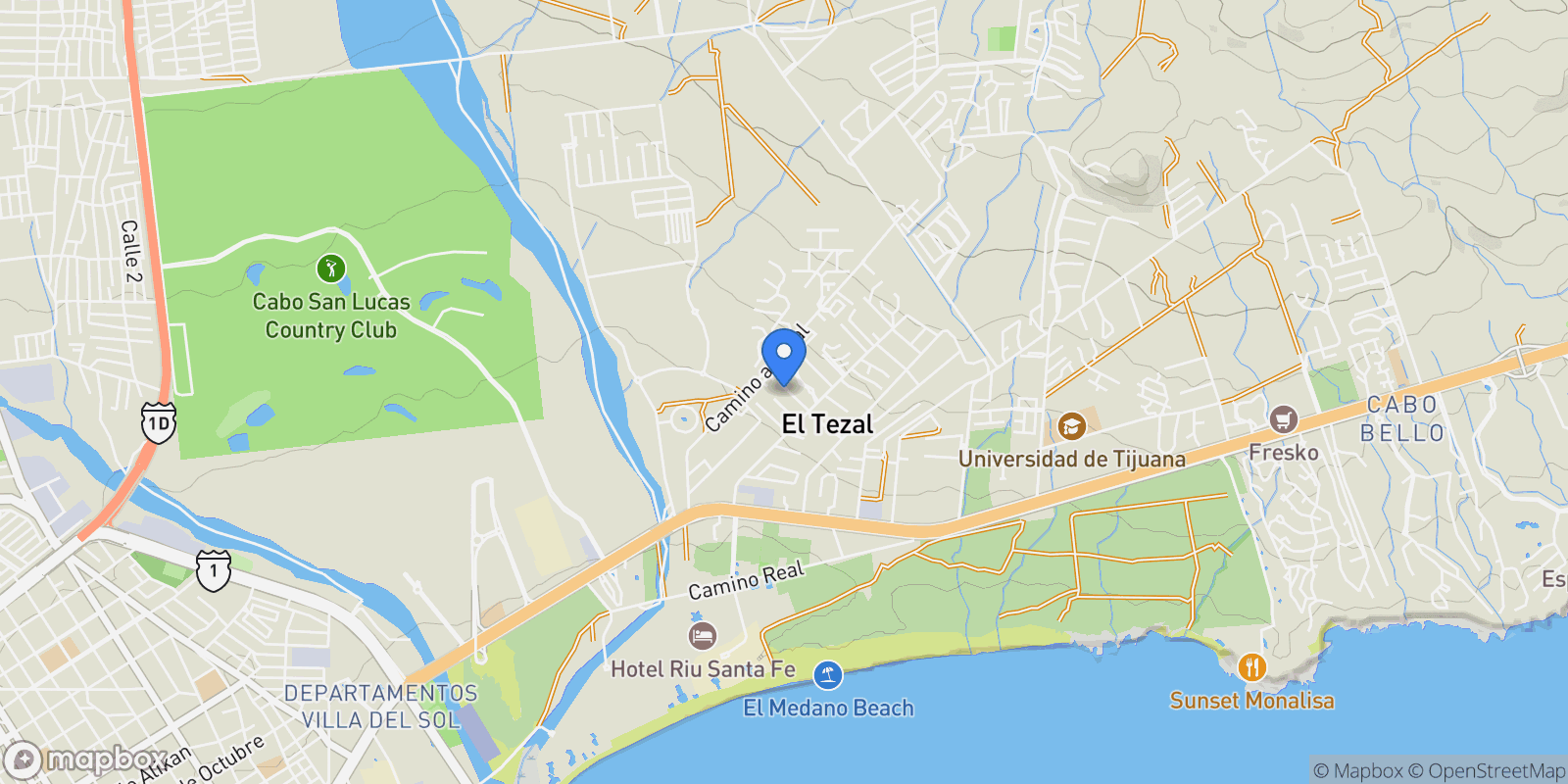 Map showing Residence 2, Dos Piedras C. Hacienda de Guadalupe, Cabo San Lucas, BCS 23454, Colonia del Sol, Baja California Sur, Mexico.