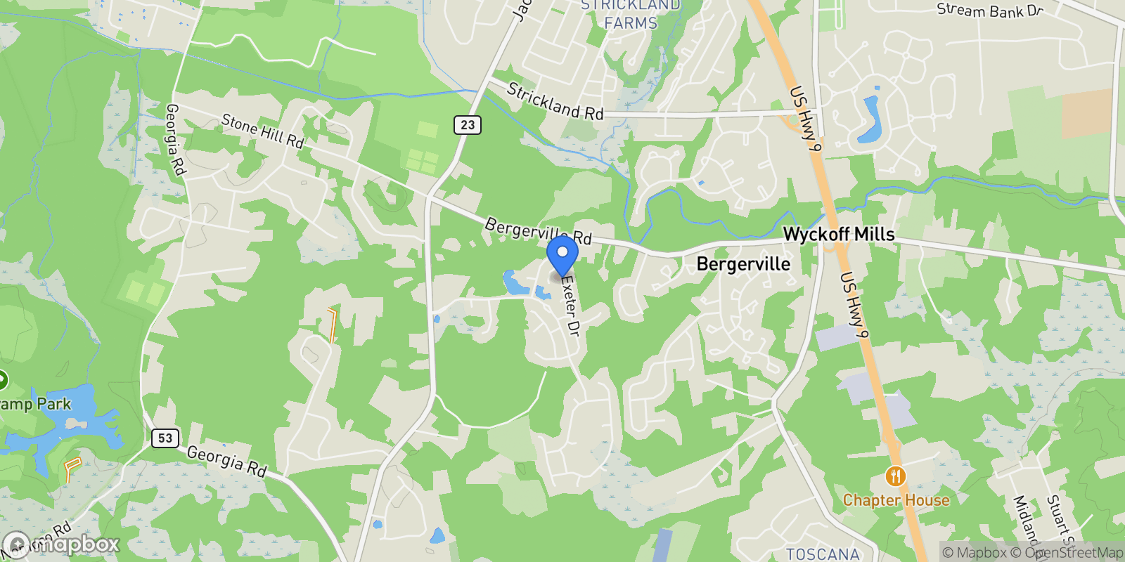 Map showing 4 Exeter Drive, Freehold, NJ 07728, Freehold Township, New Jersey, United States.