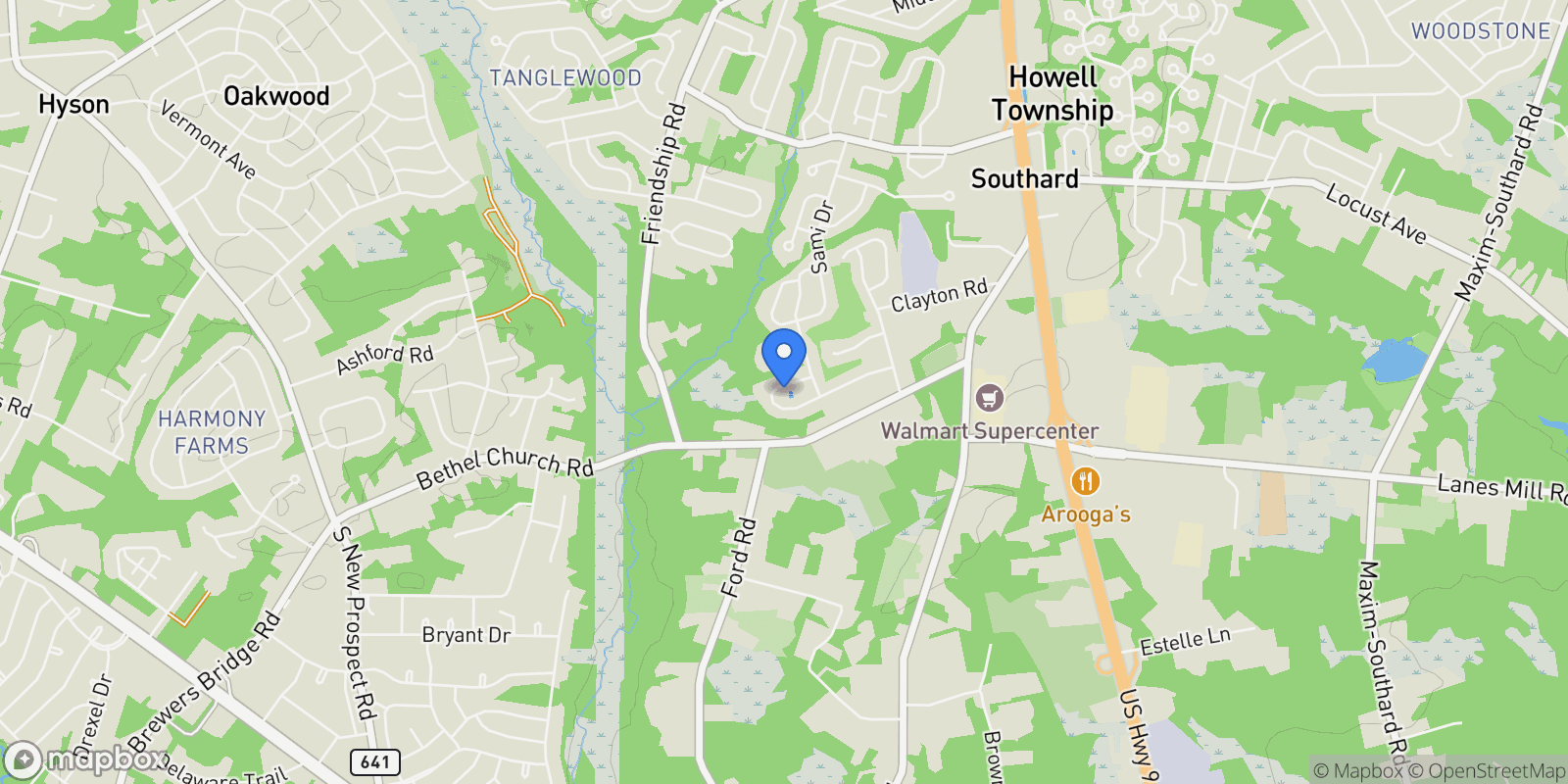 Map showing 46 Sweet Gum Road, Howell, NJ 07731, Howell Township, New Jersey, United States.