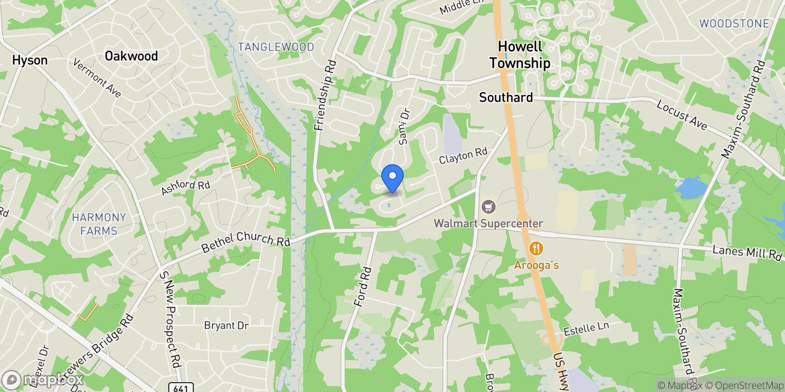 Map showing 53 Sweet Gum Road, Howell, NJ 07731, Howell Township, New Jersey, United States.