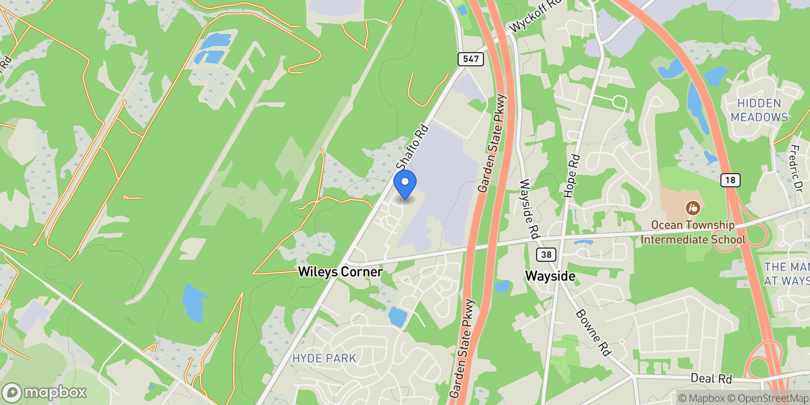 Map showing 74 Kyle Drive, Tinton Falls, NJ 07712, Asbury Park, New Jersey, United States.