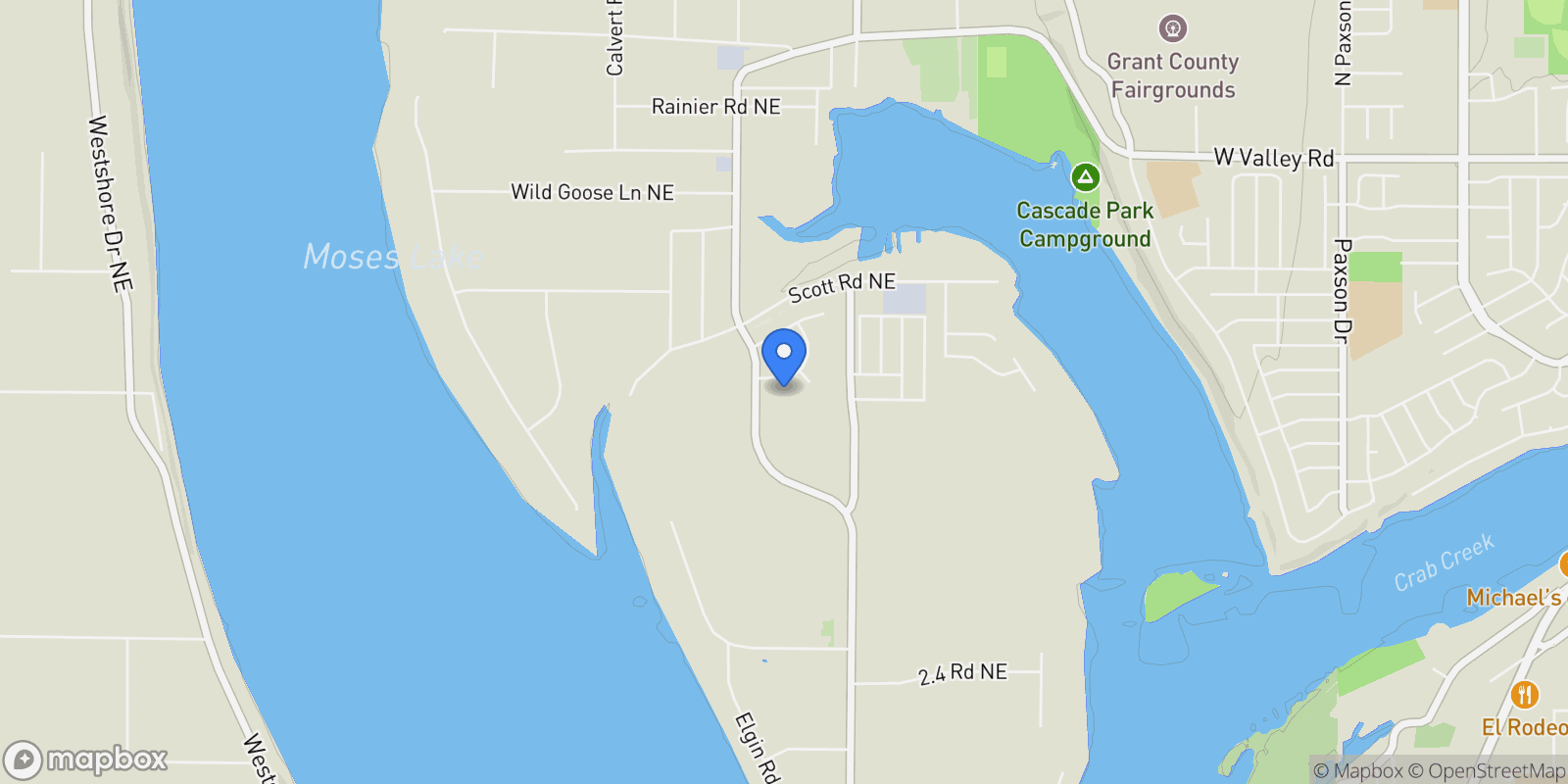 Map showing 7897 Blackbird Loop Ne, Moses Lake, WA 98837, Moses Lake, Washington, United States.