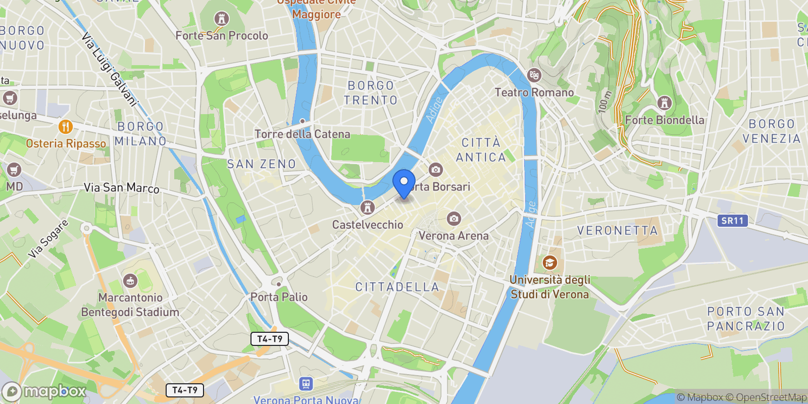 Map showing Vicolo Chiodo 8, Verona, Veneto, Italy.