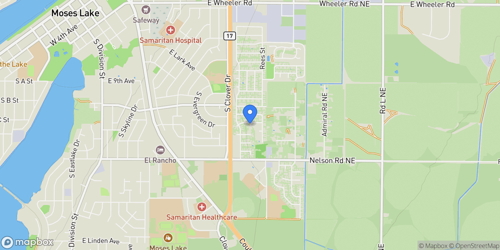 Map showing 1055 July Court, Moses Lake, WA 98837, Moses Lake, Washington, United States.