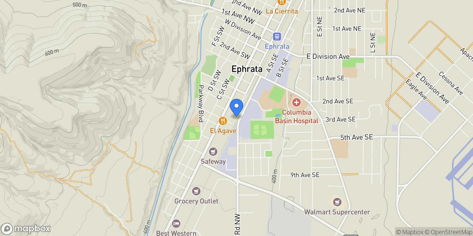 Map showing 1196 8th Avenue Ne, Ephrata, WA 98823, Ephrata, Washington, United States.